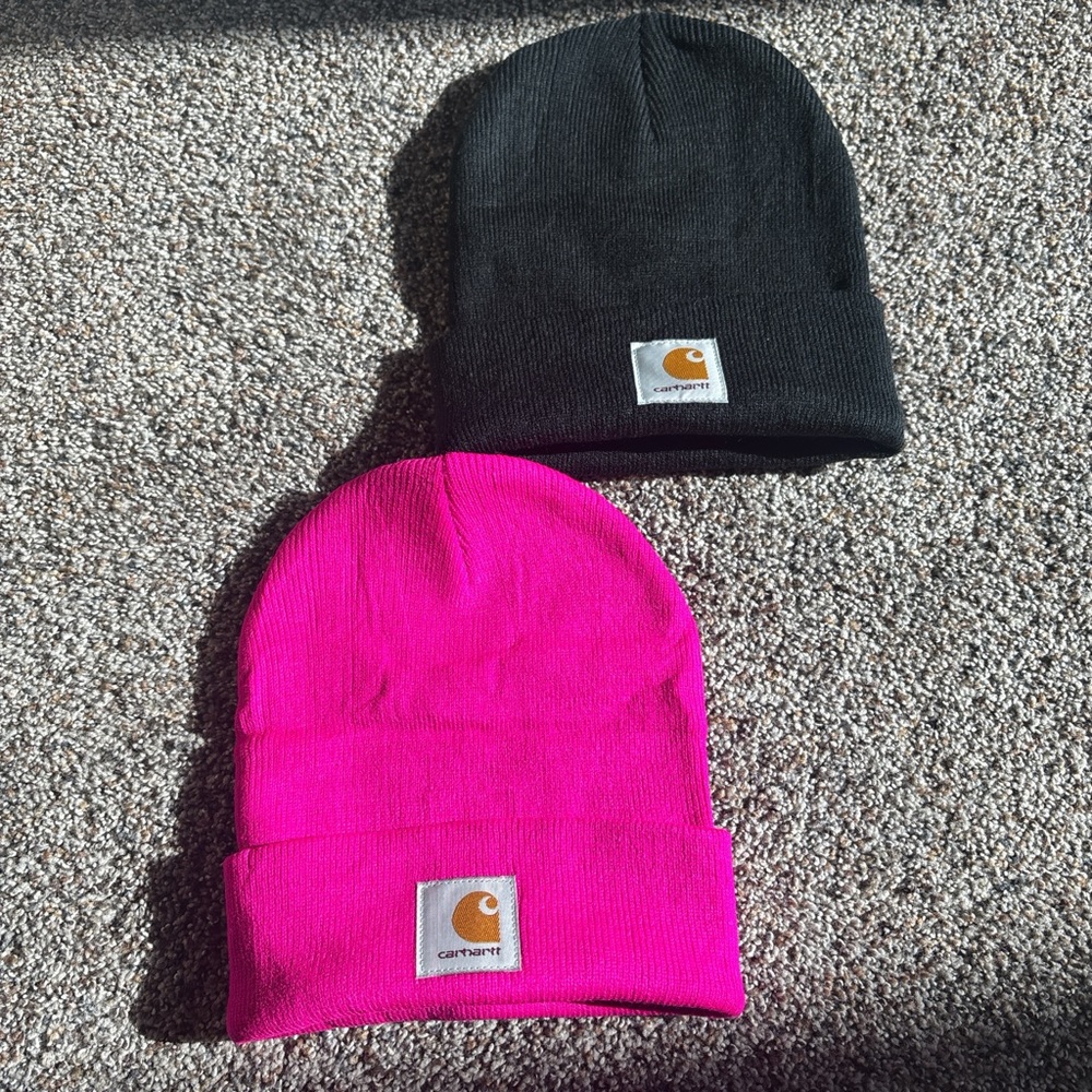NWOT never worn Carhartt Beanie Set - Black and hot Pink